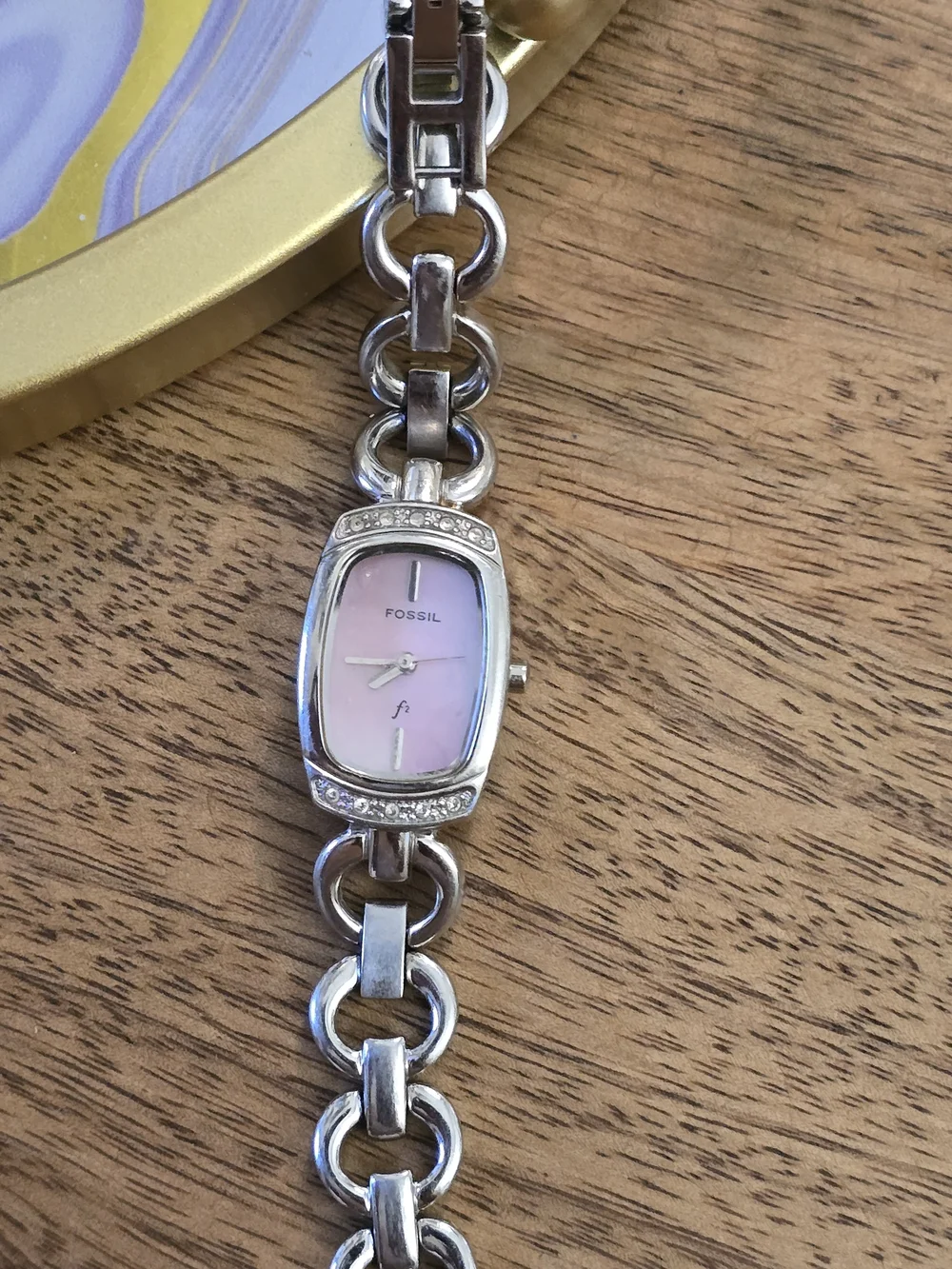 Fossil Pink Mother-of-Pearl Crystal Accent Bracelet Watch